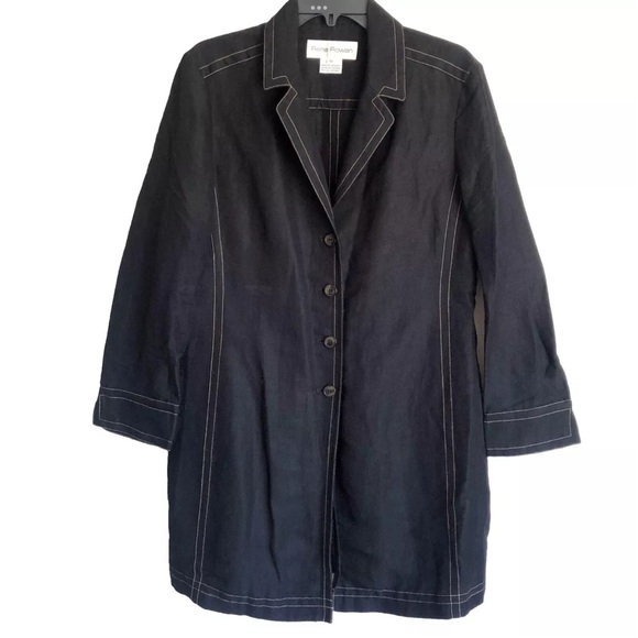 Rena Rowan Button Down Black Linen Blend Duster Jacket - Picture 1 of 12